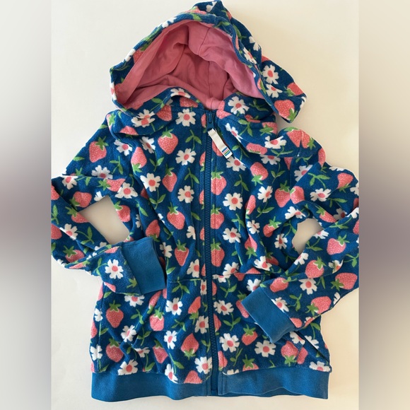 Mini Boden Toweling Blue Strawberry Flowers Zip Up Hoodie, 7/8 - Picture 7 of 8